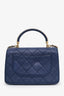 Pre-loved Chanel™ 2019 Blue Quilted Calfskin Leather Metal Top Handle Envelope Flap