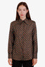 Gucci Blue/Brown Patterned Button Up Blouse Size 40