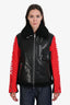 Burberry Black/Red Leather Terry Shearling Biker Jacket Size 38