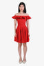 Alexander McQueen Red Ribbed Off Shoulder Ruffled Mini Dress Size S