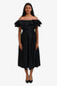 Ulla Johnson Black Pleated Ruffled Off The Shoulder Midi Dress Size 0
