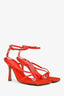 Bottega Veneta Red Leather and Raffia Stretch Heels Size 36