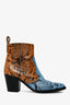 Ganni Beige and Light Blue Python Print Booties Size 38