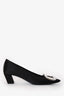 Roger Vivier Black Satin Crystal Embellished Buckle Belle Vivier Heels Size 34.5