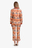 Prada Orange/Blue Silk Floral Pajama Set Size M