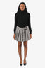 Miu Miu 2024 Brown Gingham Check Buckle Detail Pleated Mini Skirt Size 38