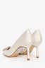 Manolo Blahnik White Satin Bridal Hangisi Embellished Heels Size 38