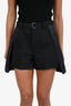 Sacai Dark Blue Mixed-Media Belted Shorts Size 2