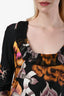 Roberto Cavalli Black Floral Print Scoop Neckline Midi Dress Size 48
