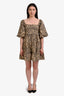 Faithfull The Brand Brown/Black Cotton Leopard Print Ruched Mini Dress Size 2