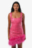 Nadine Merabi Pink Sequin Beaded Feather Trim Asymmetrical Mini Dress Size Small