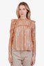 Ulla Johnson Pink/Gold Ruffle Silk Blouse Size 0