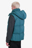 Moncler Green Houndstooth Wool Blend Quilted 'Luzule' Down Vest Size 2 with Removable Hood