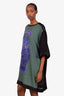 Denis Gagnon Black/Green Cotton & Silk Short Sleeve Midi Dress Estimated Size L