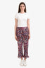 Maje Black/Pink Floral Print Ruffle Detail Pants Size 40