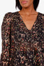 Sandro Black Patterned Silk Sheer Long Sleeve Top Size 3