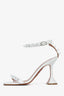 Amina Muaddi White Leather Crystal Embellished Ankle Strap Heels Size 37