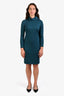 Akris Green Cashmere Silk Blend Long Sleeve Scarf Detail Midi Dress Size 6