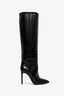 Paris Texas Black Leather 105 Croc-Effect Knee Boots Size 37.5