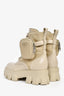 Prada Cream Leather Re-Nylon Monolith Platform Boots with Pouch Size 38.5