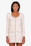 Self-Portrait White Tweed Crystal and Pearl Embellished Mini Dress Size US 4