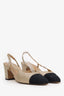 Pre-loved Chanel™ Gold/Black Fabric CC Logo Cap Toe Slingback Heels Size 36