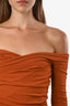 Khaite Rust Brown Ruched Off-the-Shoulder 'Zuri' Long Sleeve Top Size XS