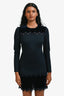 Sandro Navy Velvet Lace Embellished Long Sleeve Mini Dress Size 0