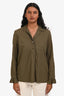 Sandro Olive Green Cotton Ruffled Cuff Blouse Size 2