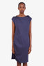 Brunello Cucinelli Navy Cotton Draped Sleeveless Midi Dress Size L