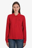 Burberry Red Cotton Embroidered Logo Long Sleeve Polo Shirt Size M