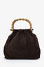 Miu Miu Brown Suede Laser Cut Bamboo Top Handle Bag