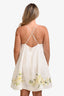 Zimmermann Cream Green Floral Hem Linen Sleeveless Mini Dress Size 2