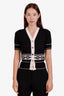 Hermès Black/White Cashmere Silk Chaîne d'Ancre Short Sleeve Cardigan Size 34