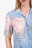 Staud Blue/Multicolour 'World Map' Button-Up Short Sleeve Top Size M