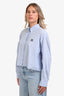 Miu Miu Blue/White Checkered Cotton Cropped Logo Shirt Size 40