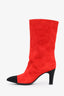 Pre-loved Chanel™ Red/Black Suede Pointed Toe Gabrielle Ankle Boots Size 38.5