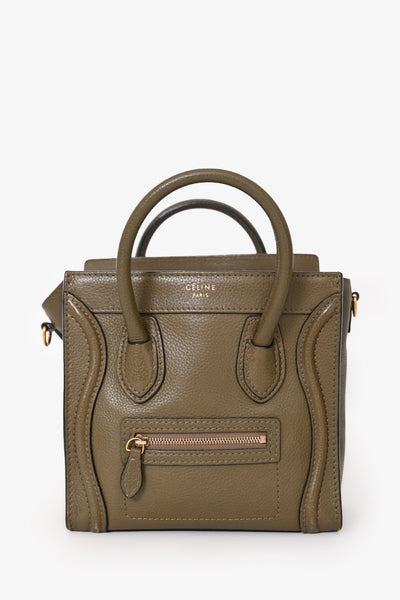 Celine Olive Green Leather Nano Luggage Bag With Strap – Mine & Yours