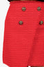 Balmain Red Wool Cotton Blend Tweed Mini Skirt Size 36