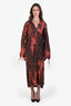 Acne Studios Red/Black Draped Floral Print Cotton Midi Dress Size 38