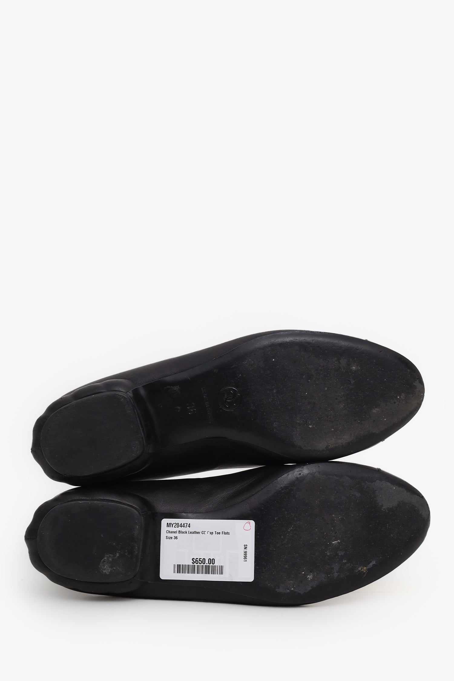 Pre-loved Chanel™ Black Leather CC Cap Toe Flats Size 36 – Mine