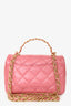Pre-loved Chanel™ 2023 Light Pink Quilted Lambskin Mini Crystal Top Handle Rectangular Flap