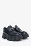 Prada Black Brushed Leather Triangle Plaque Logo Chunky Loafers Size 40