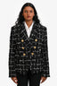 Balmain Black Tweed Double Breasted Shoulder Padded Blazer Size 40