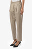 Brunello Cucinelli Beige Leather Elastic Waistband Wide Leg Pants Size 4