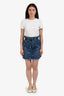 Miu Miu Blue Denim Crystal Embellished Floral Logo Mini Skirt Size 36