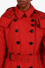 Burberry Red Double Breasted Belted Trench Coat with Removable Insert Size 10