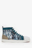 Christian Louboutin Blue Animal Print Lou Spikes High Top Sneakers Size 45 Men's