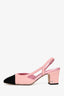 Pre-loved Chanel™ Pink Sequin Black Toe Cap Slingback Heels Size 39.5