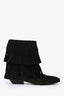 Saint Laurent Black Suede Fringe Ankle Boots Size 36